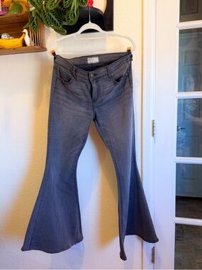 Free People - Gray Washed Super Flare Jeans, 31